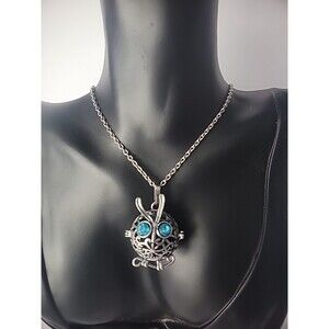 Vintage Necklace Chain Owl Pendant Charm Ball Holder Silver Tone Jewelry Costume